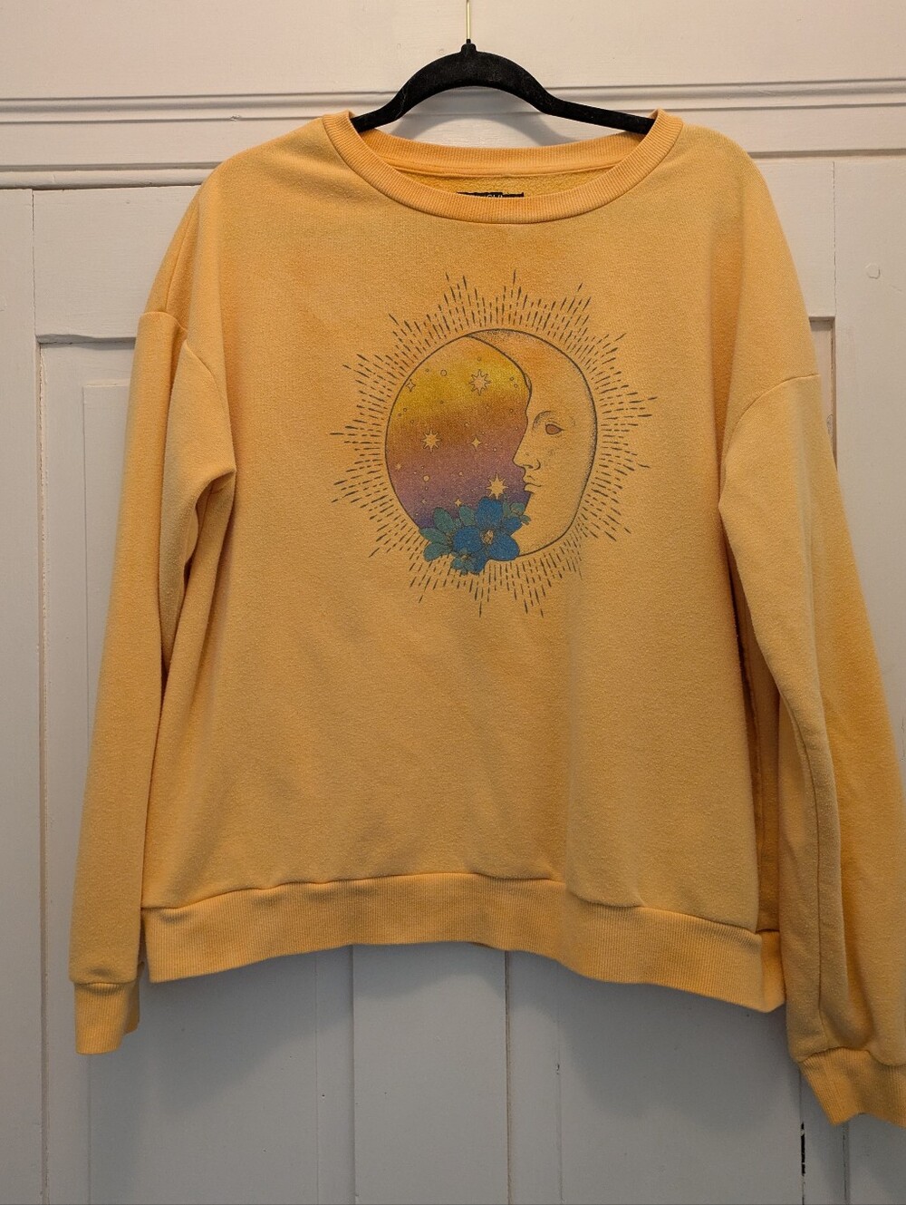 Pale Gold/Yellow Faded Tye Dye Moon & Sun Sweatshirt- XL